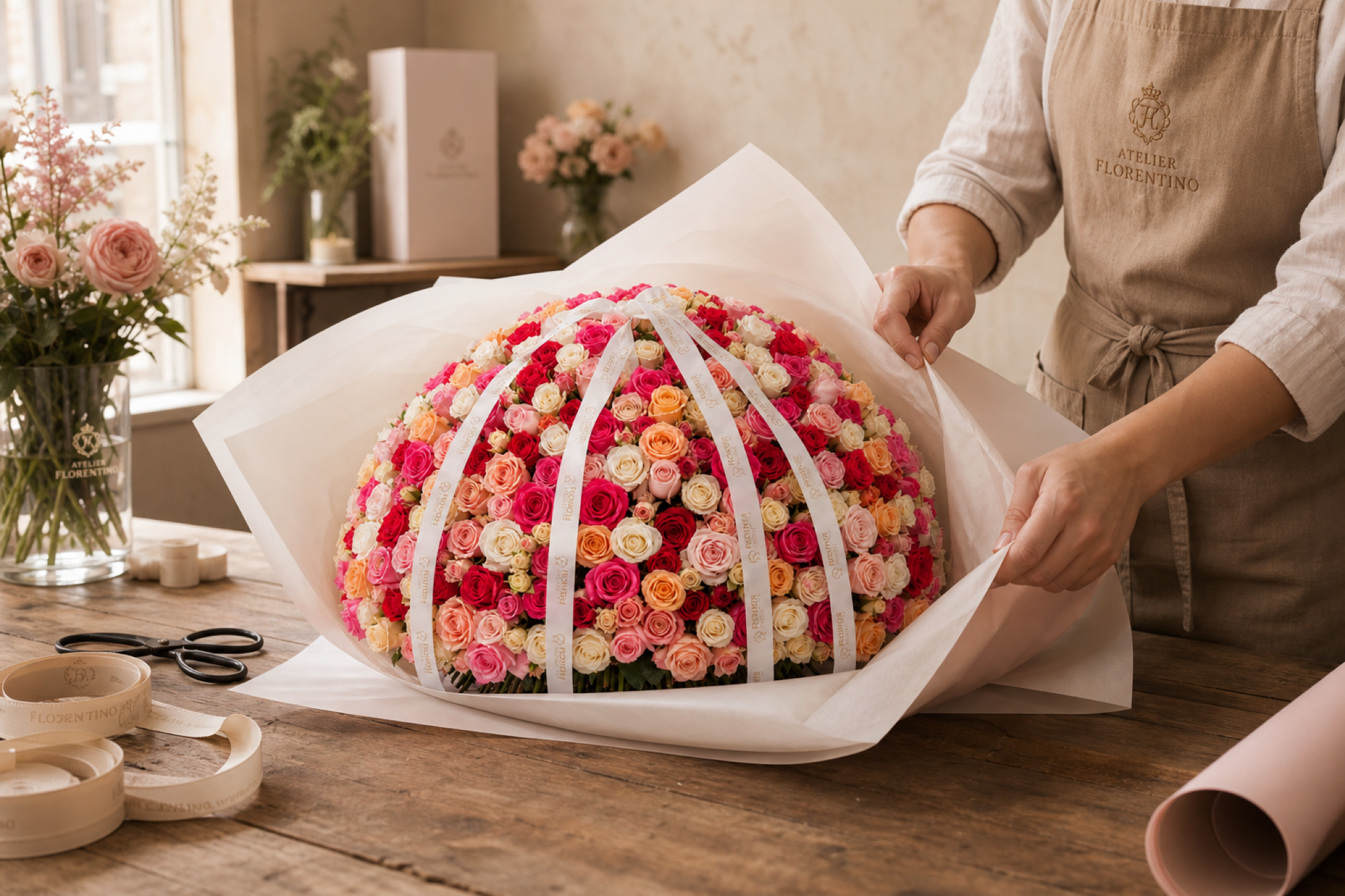 Build Your Own Rose Bouquet — top-down view — Fresh Flower Point