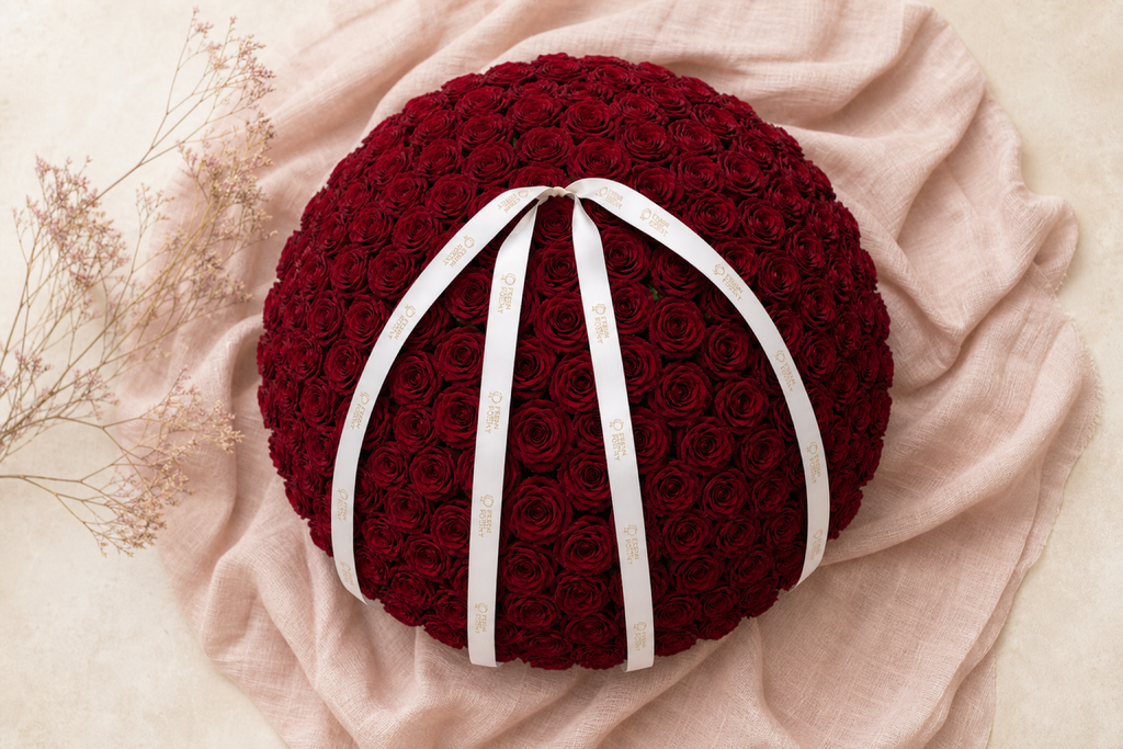 Burgundy Rose Bouquet — side angle view — Fresh Flower Point