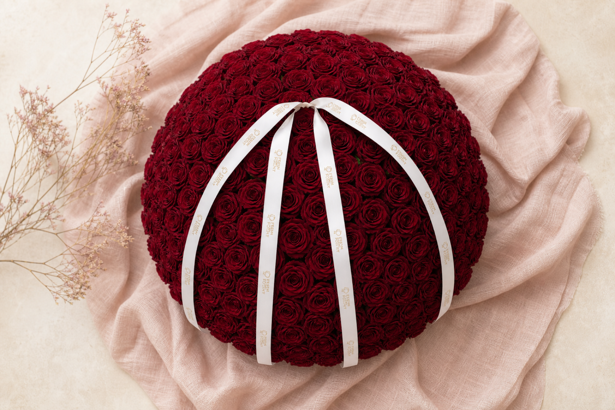 Burgundy Rose Bouquet — side angle view — Fresh Flower Point