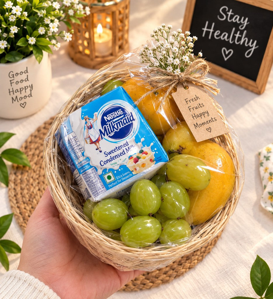 Navratri Fruit & Milkmaid Gift Hamper — front view — Fresh Flower Point