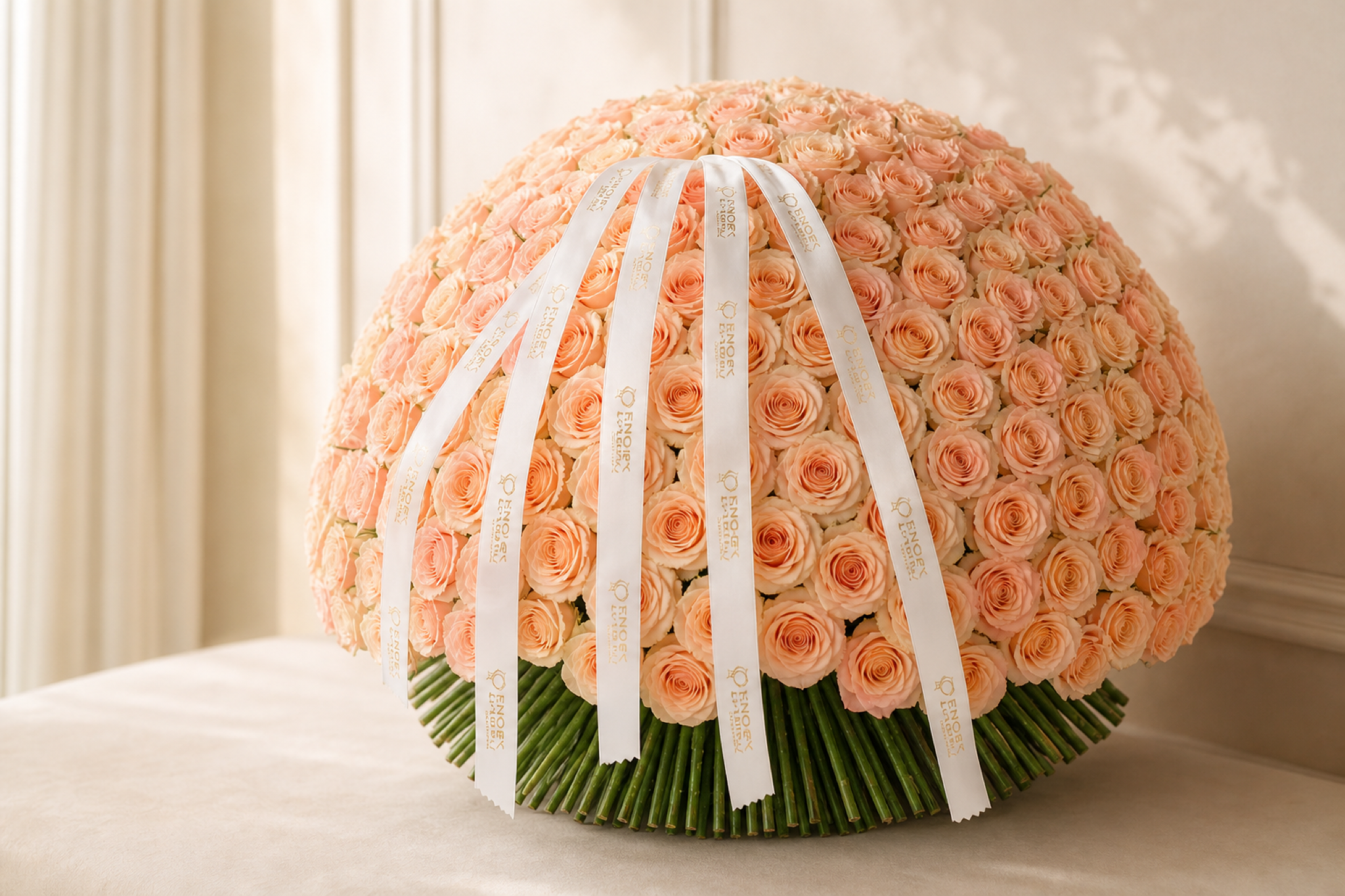 Peach Rose Bouquet — top-down view — Fresh Flower Point