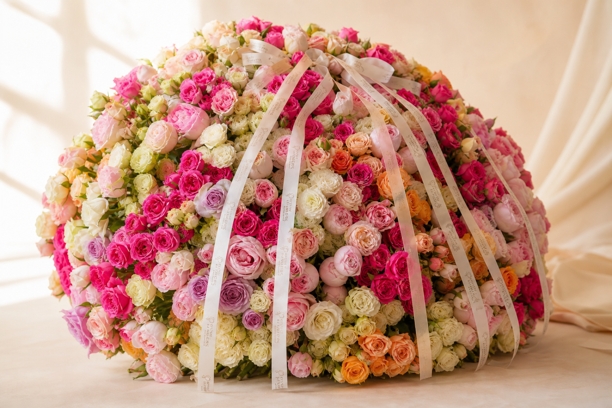 Rainbow Mixed Rose Bouquet — top-down view — Fresh Flower Point