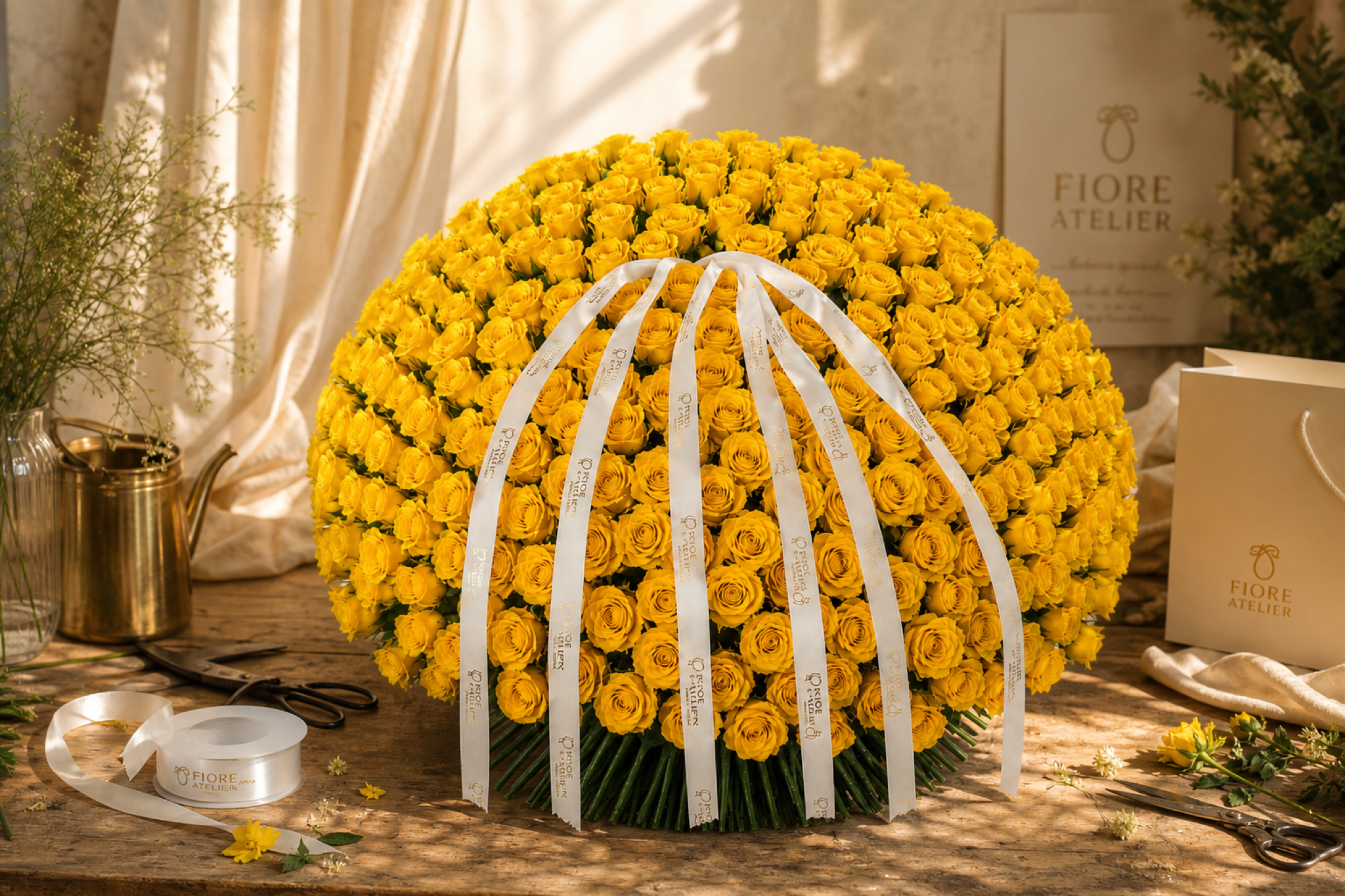 Yellow Rose Bouquet — top-down view — Fresh Flower Point